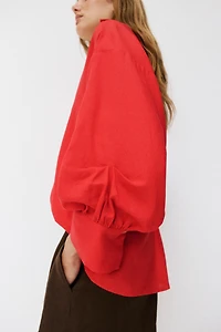 PUFF SLEEVE STRIPED LINEN SHIRT
