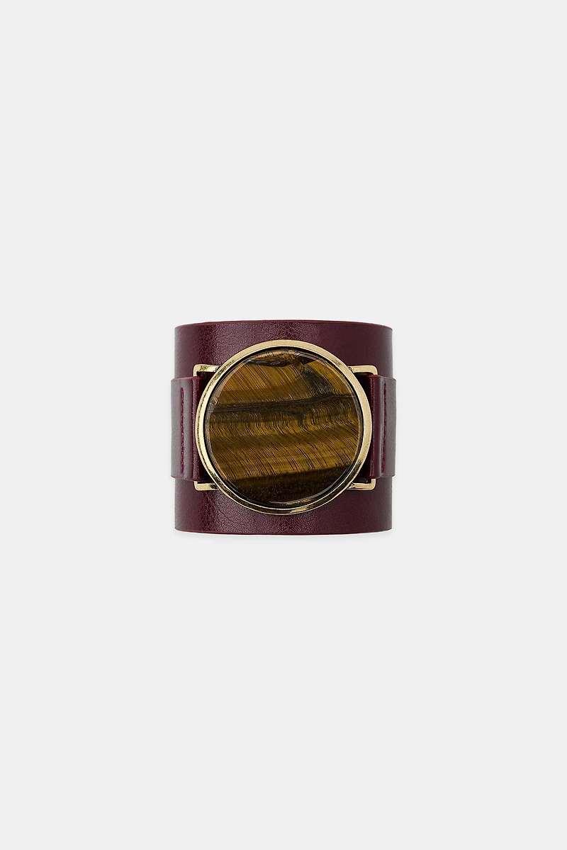 MAXI RIGID LEATHER STONE BRACELET