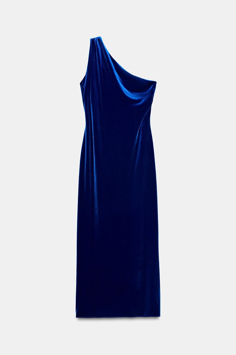 ROBE MI-LONGUE ASYMÉTRIQUE EN VELOURS
