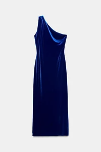ROBE MI-LONGUE ASYMÉTRIQUE EN VELOURS