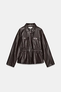ELASTIC WAIST FAUX LEATHER JACKET