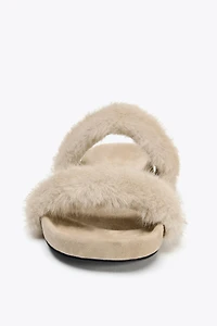 FAUX FUR FLAT SANDALS