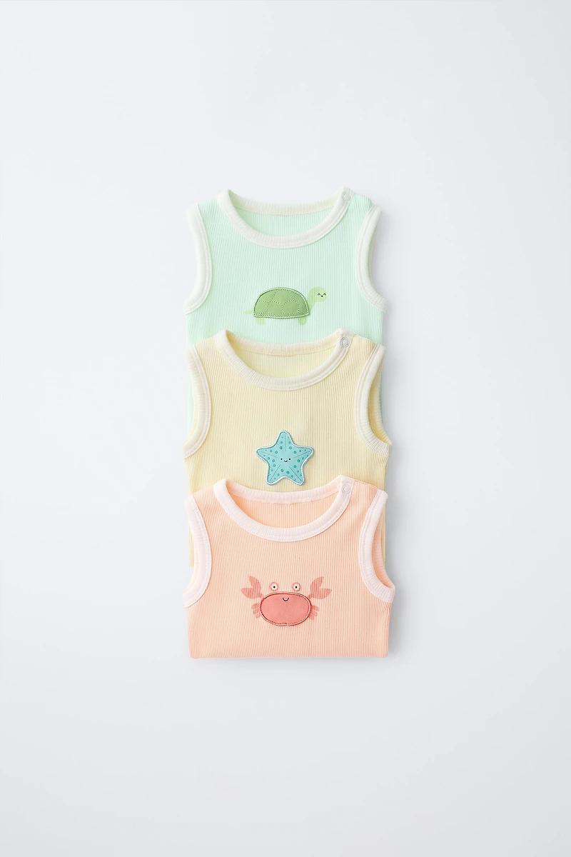 THREE-PACK OF SLEEVELESS BODYSUITS WITH PATCHES