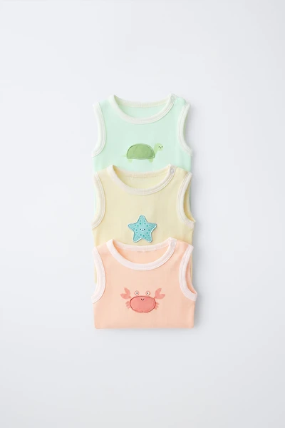 THREE-PACK OF SLEEVELESS BODYSUITS WITH PATCHES