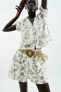 PRINTED SHORTS WITH PERFORATED EMBROIDERY