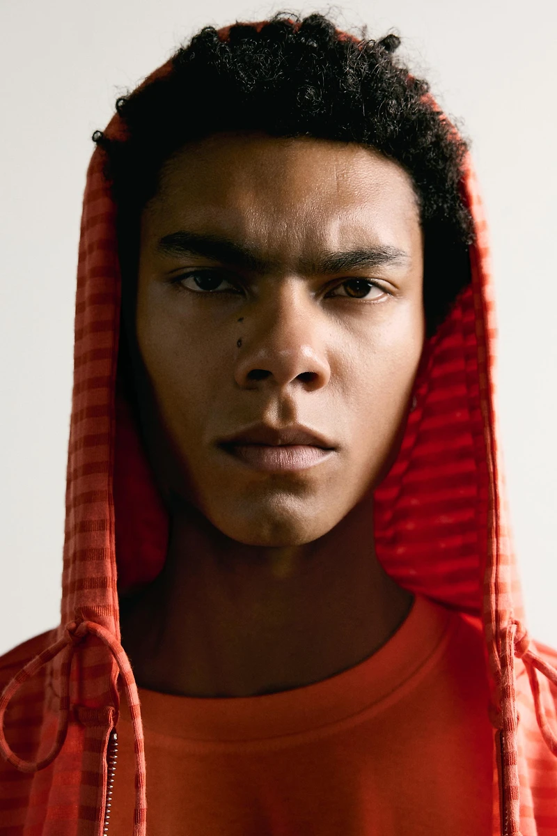 STRIPED HOODED SWEATSHIRT