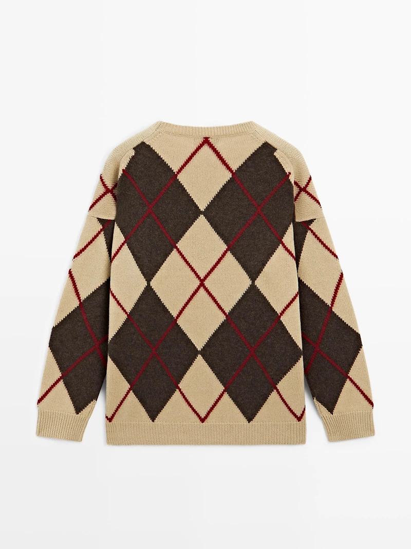 Pull à losanges en laine mélangée