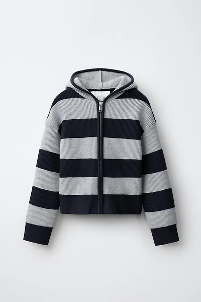 STRIPED HOODED CARDIGAN