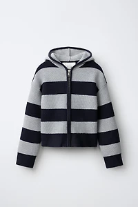 STRIPED HOODED CARDIGAN