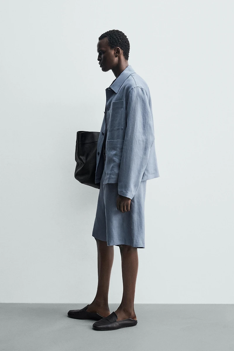 100% LINEN POCKET OVERSHIRT