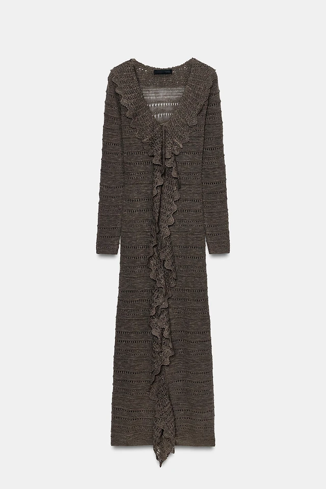 ruffled knit dress zara NWT Zara Sea Green Ruffle Knit Dress Organza