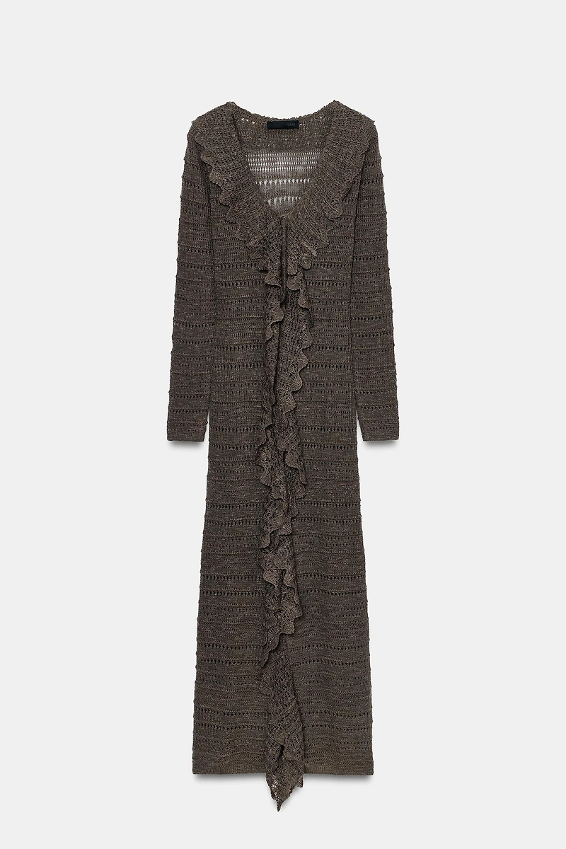 POINTELLE KNIT RUFFLED DRESS