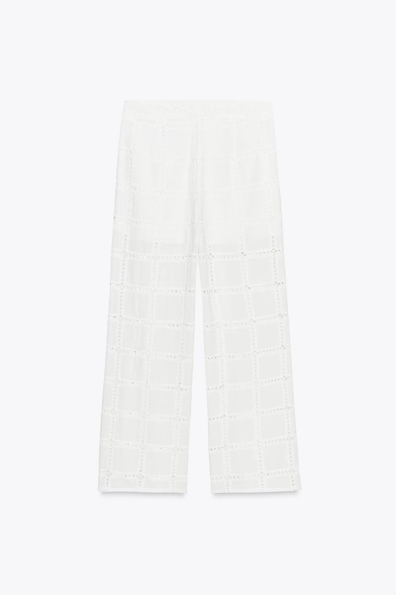 STRAIGHT LEG PANTS WITH OPENWORK EMBROIDERY