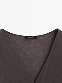 Lyocell and wool top with surplice neckline