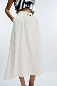 LINEN BELTED COMBINATION MAXI DRESS