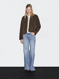 Cropped puffer jacket with covered buttons