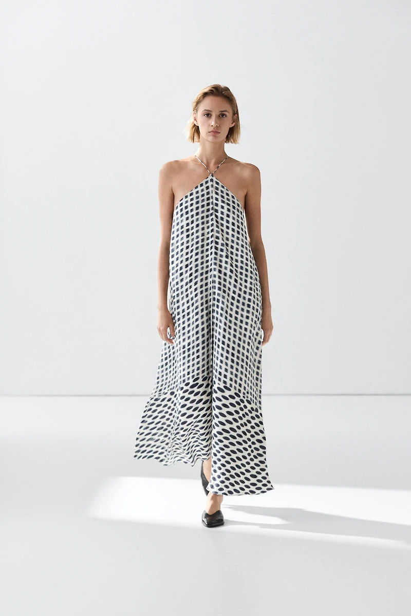 Printed flared midi dress