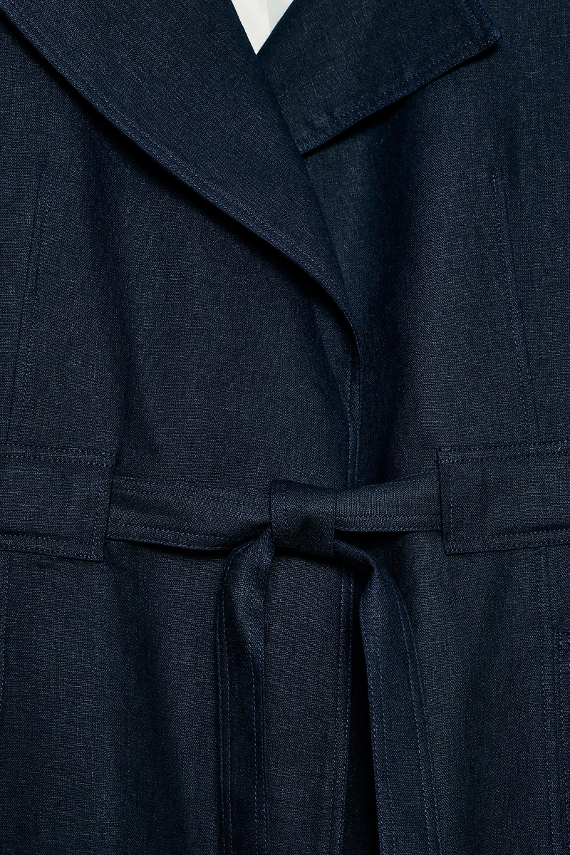 VESTE TRENCH EN LIN À CEINTURE