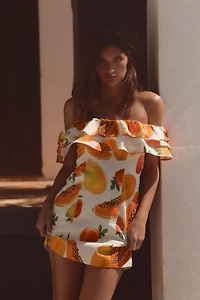 FRUIT PRINT RUFFLED MINI DRESS