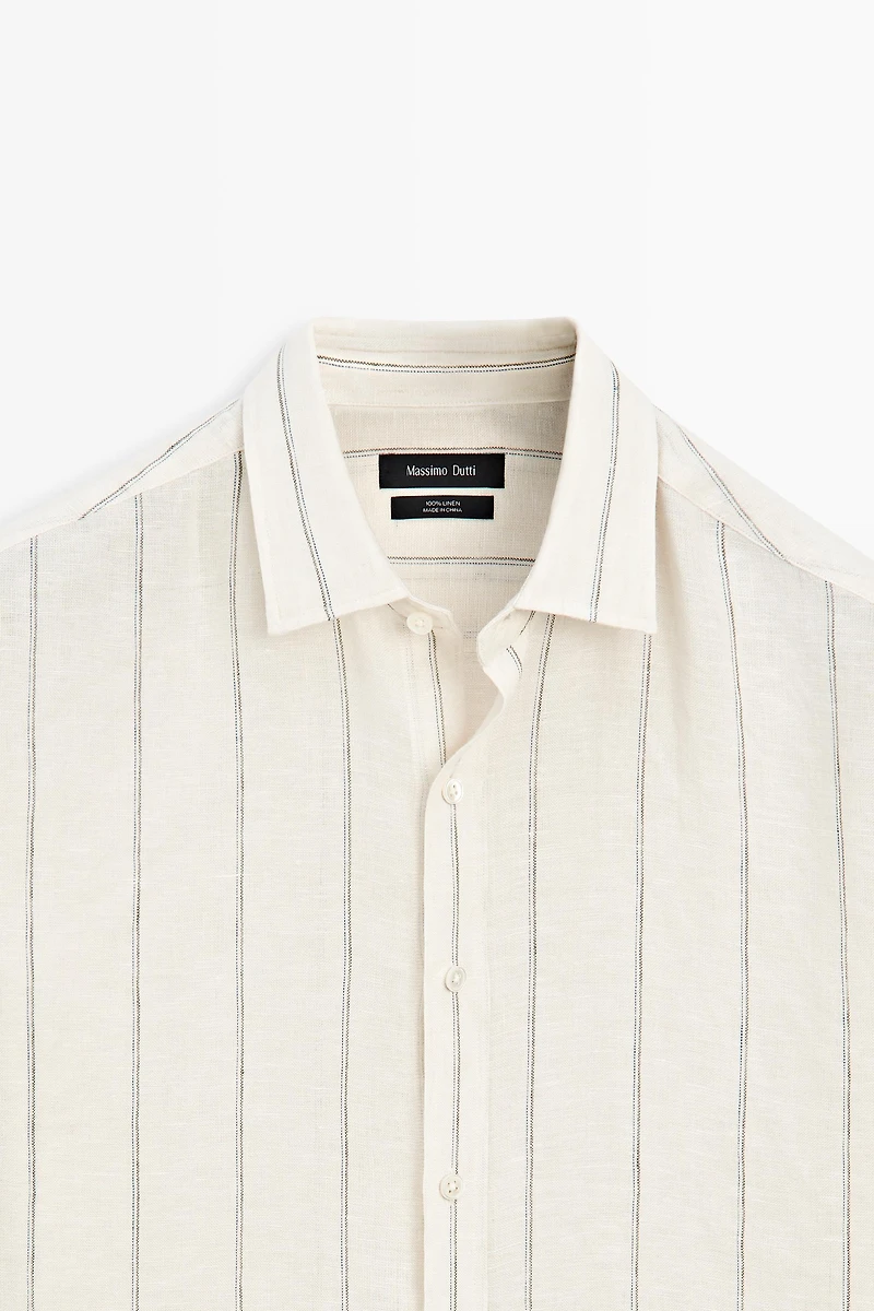100% linen regular fit striped shirt