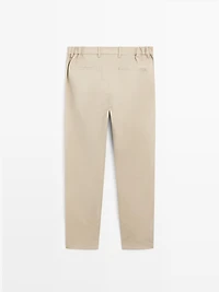 Cotton blend tapered fit trousers