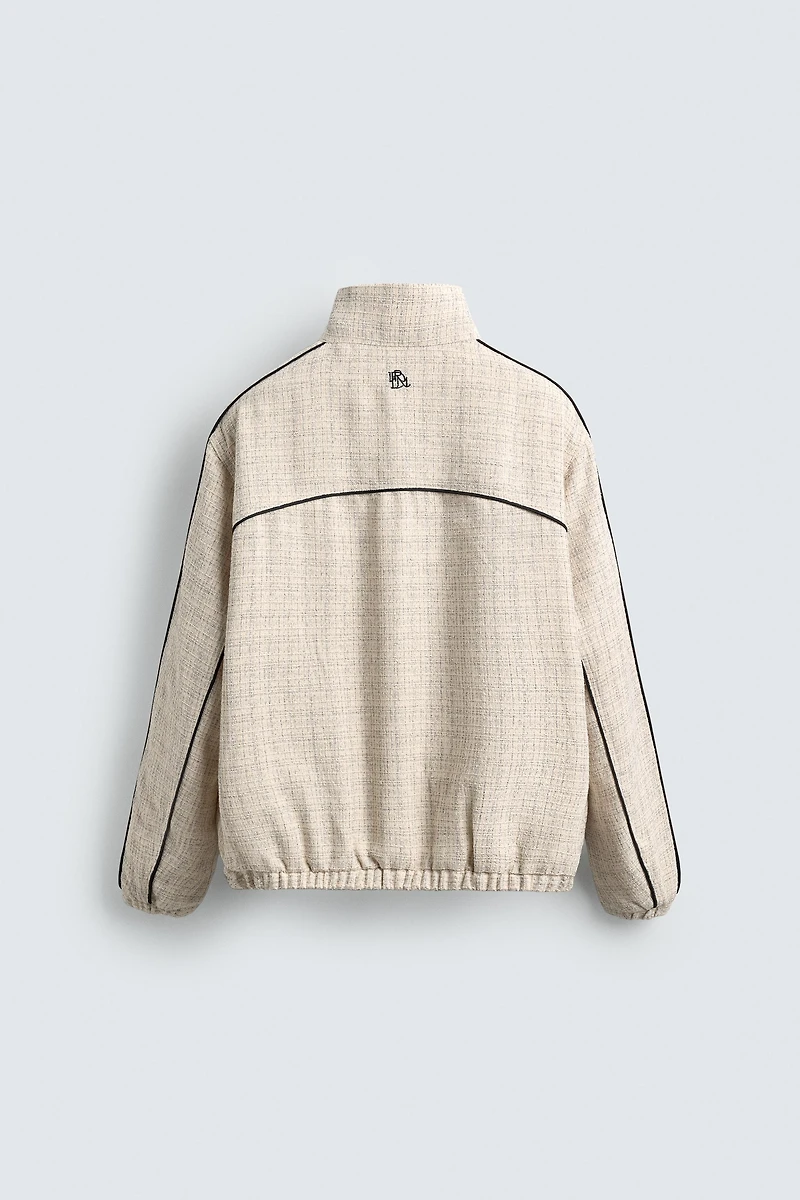 CONTRAST PIPING TEXTURED BOXY FIT JACKET