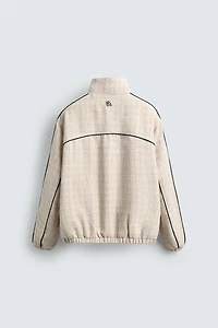 CONTRAST PIPING TEXTURED BOXY FIT JACKET