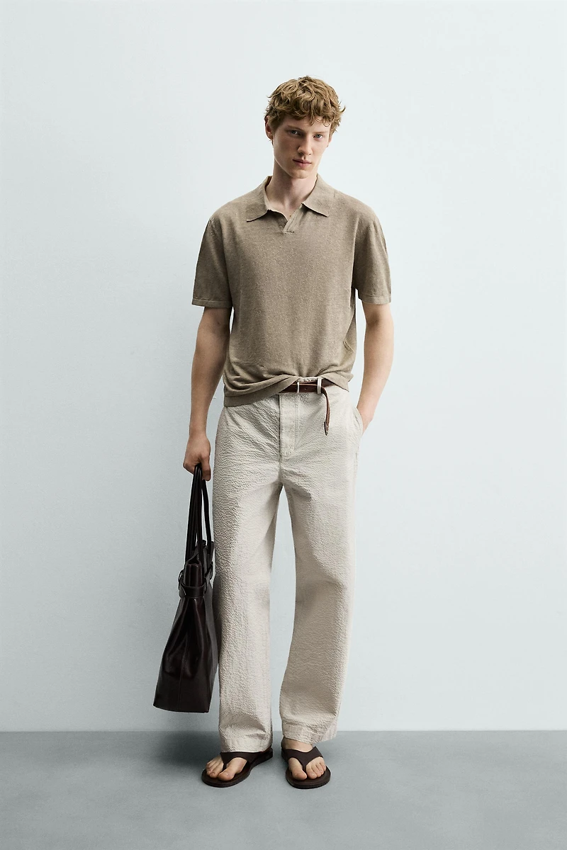 SEERSUCKER STRAIGHT FIT PANTS