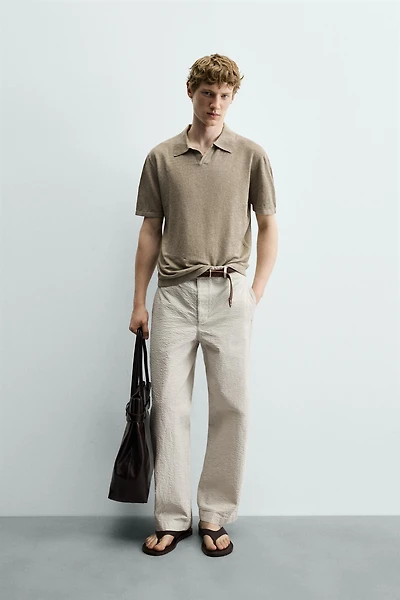 SEERSUCKER STRAIGHT FIT PANTS
