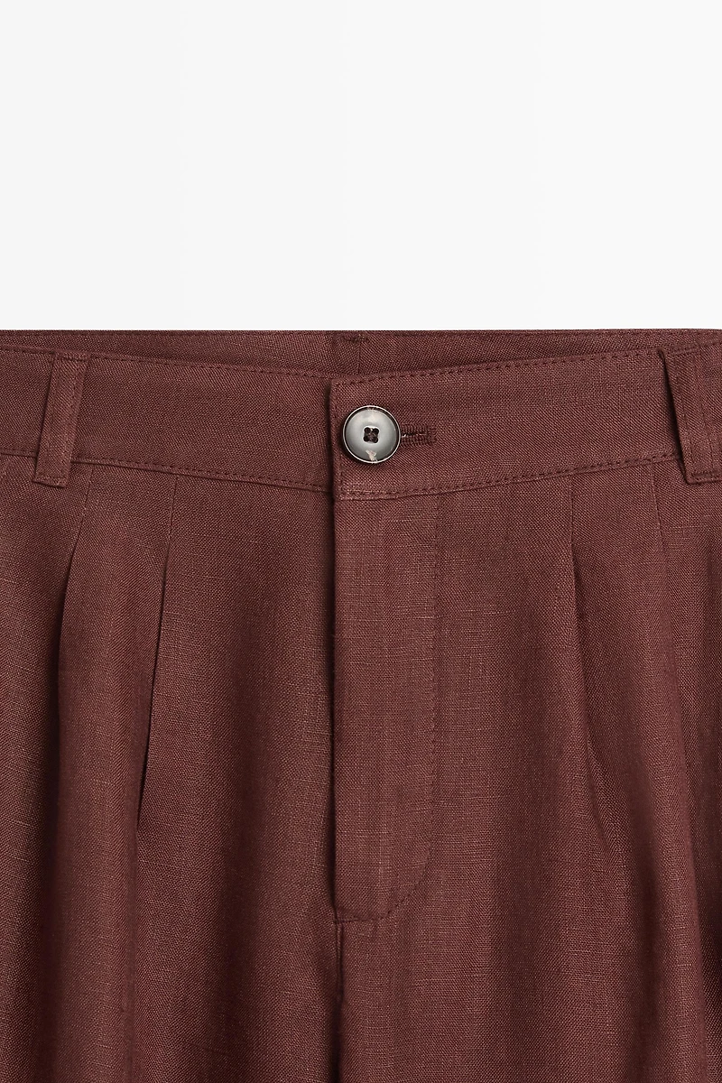 Wide-leg pleated linen trousers