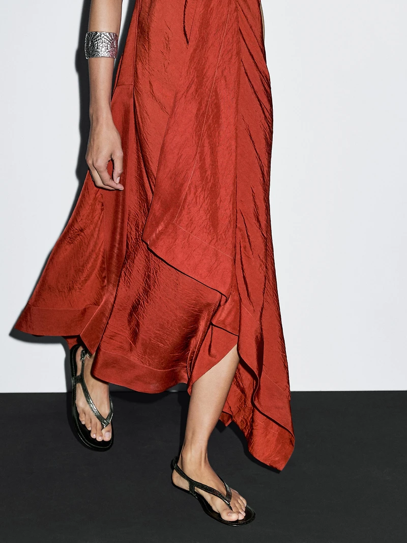 Flowing midi dress with ruffles