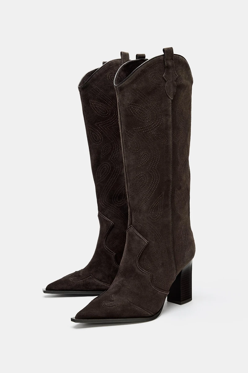 SPLIT LEATHER HEELED BOOTS