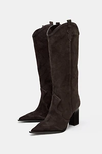 SPLIT LEATHER HEELED BOOTS