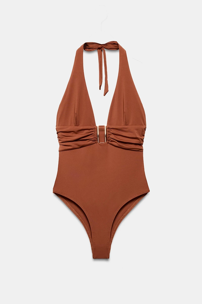 HALTER NECK SWIMSUIT WITH METAL PIECE