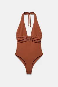 HALTER NECK SWIMSUIT WITH METAL PIECE