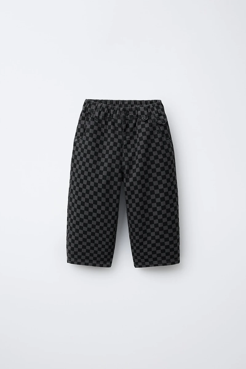 PANTALON SERGÉ BAGGY À CARREAUX DAMIER