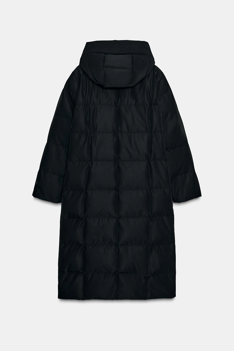 LONG WATER REPELLENT WINDPROOF HOODED DOWN JACKET