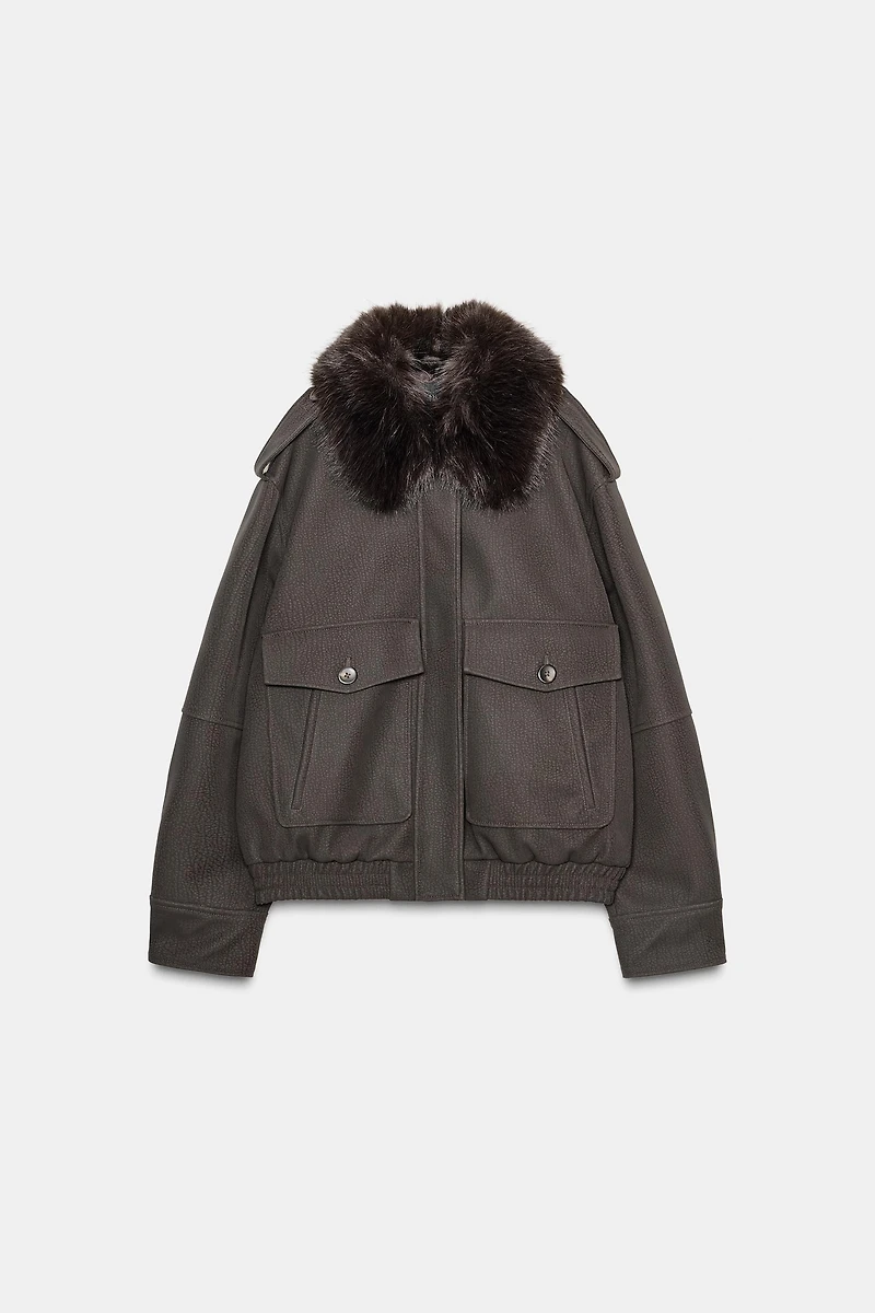 DETACHABLE COLLAR FAUX SUEDE JACKET