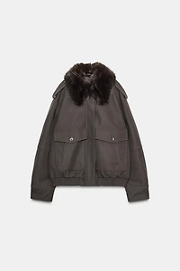 DETACHABLE COLLAR FAUX SUEDE JACKET