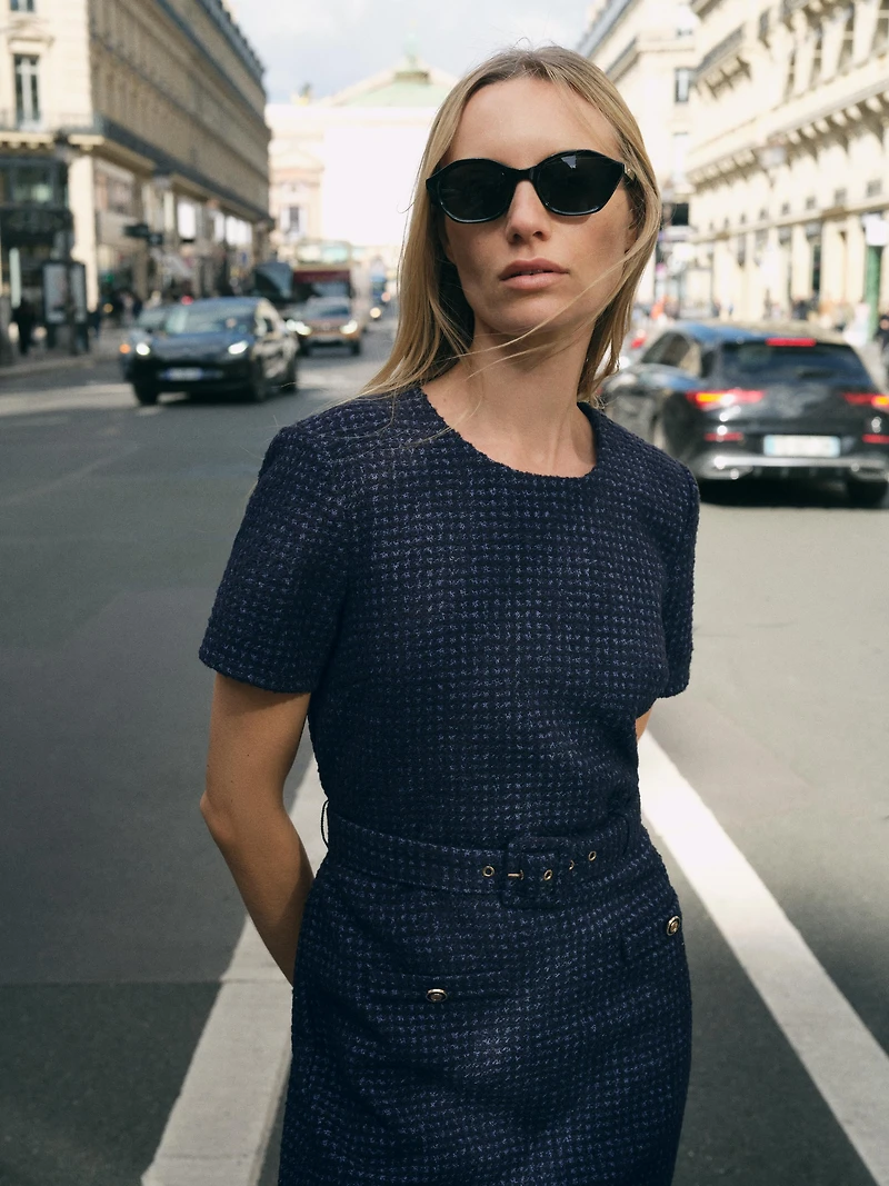 BELTED TEXTURED DRESS