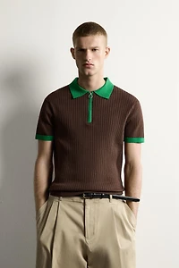 COLOR BLOCK ZIP KNIT POLO SHIRT