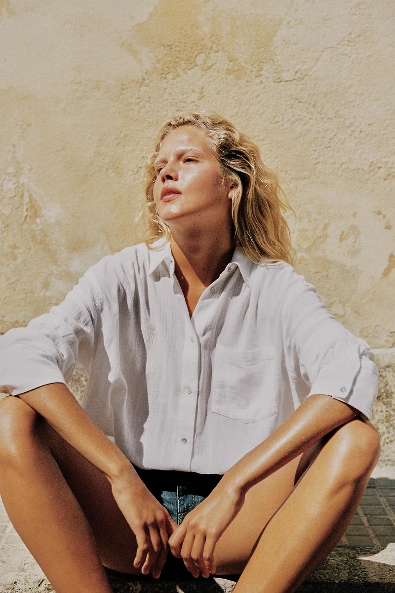 CHEMISE OVERSIZE EN GAZE À RAYURES ET POCHE