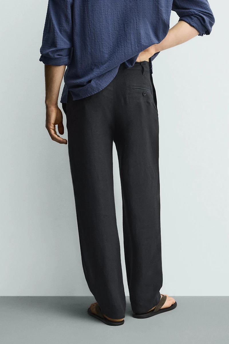 100% LINEN PLEATED PANTS