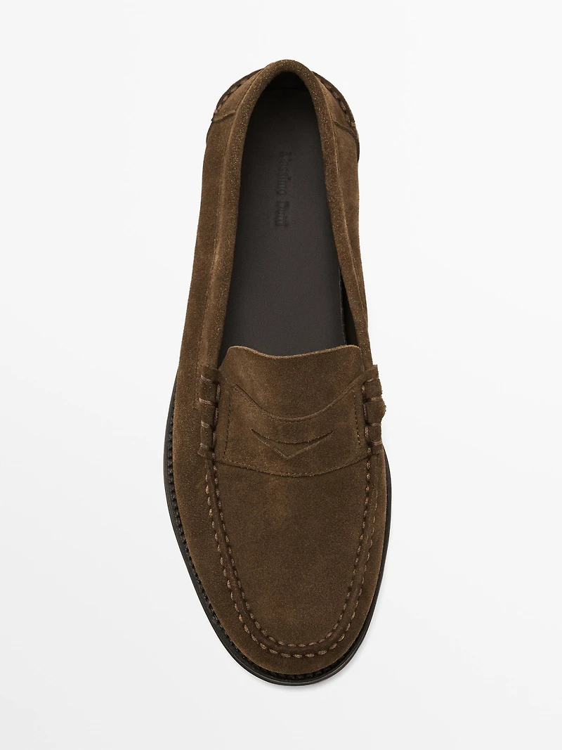 Split suede penny loafers