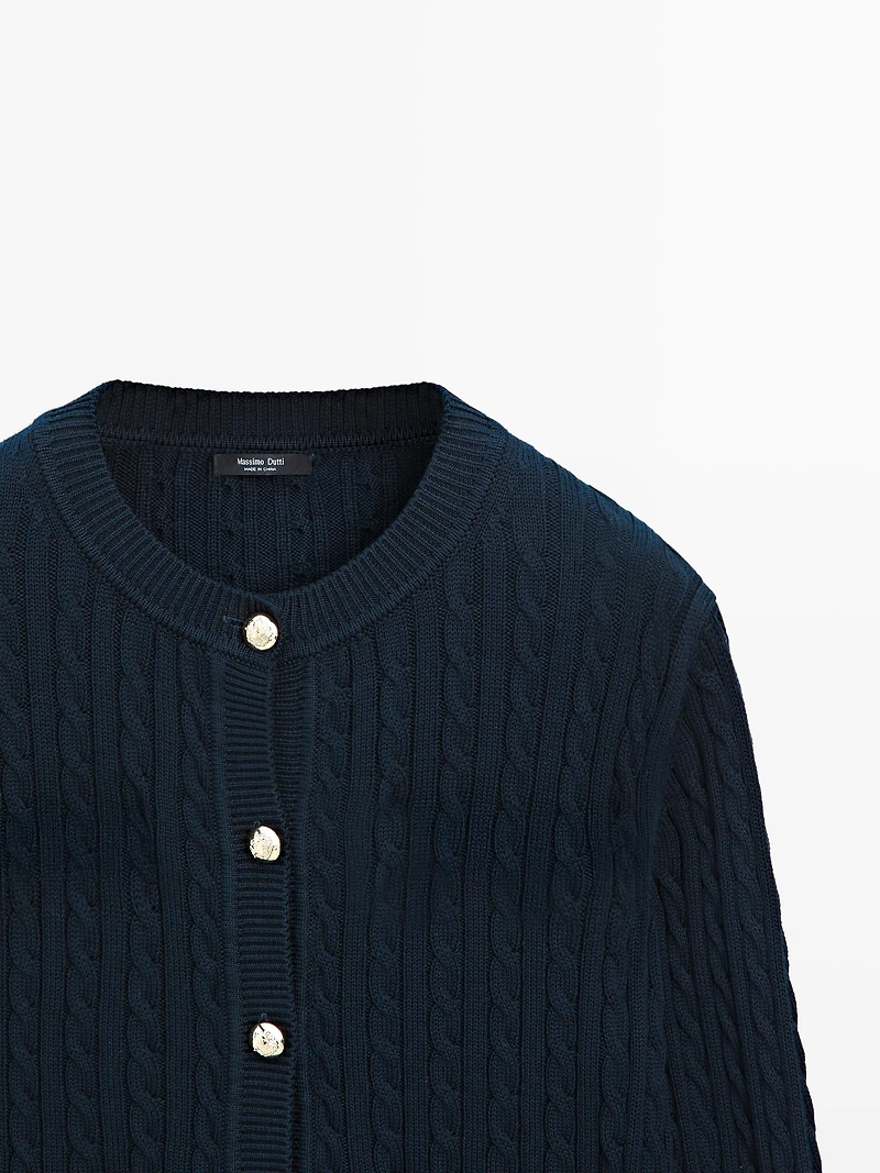 Cable-knit cardigan with gold buttons
