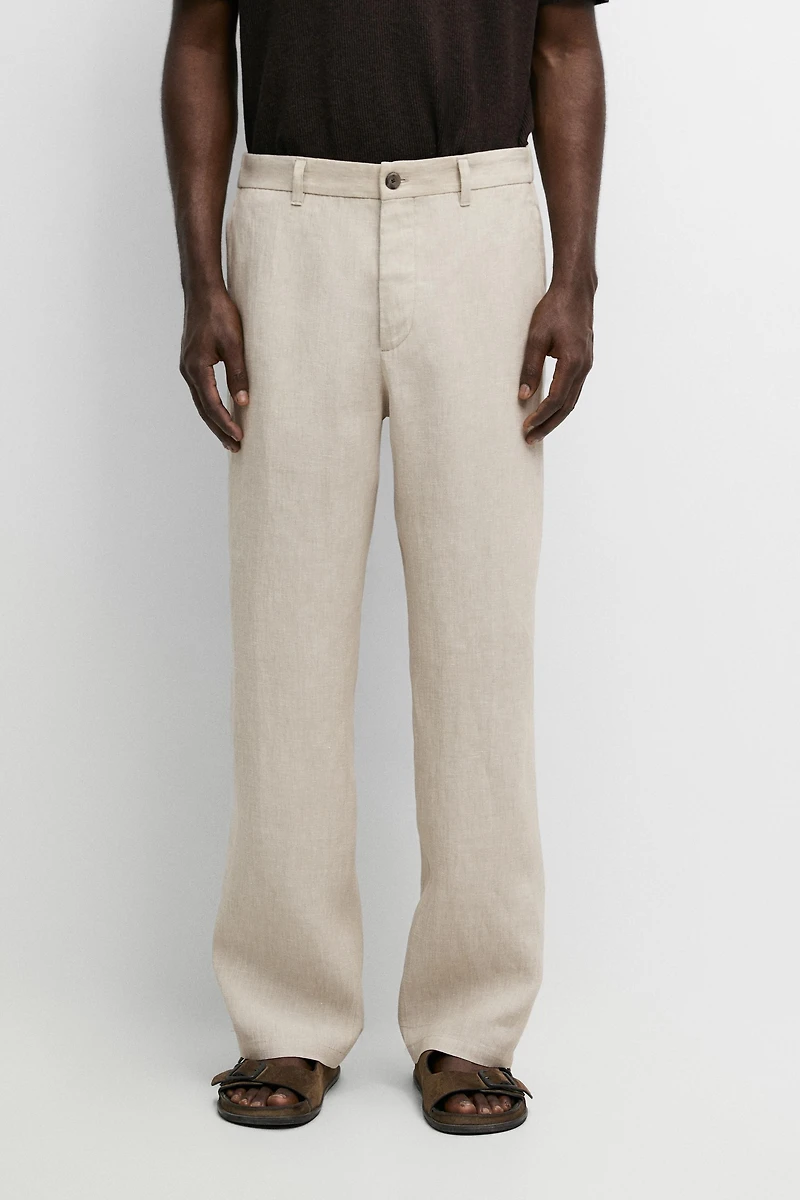100% Linen Elastic-Waist Pants