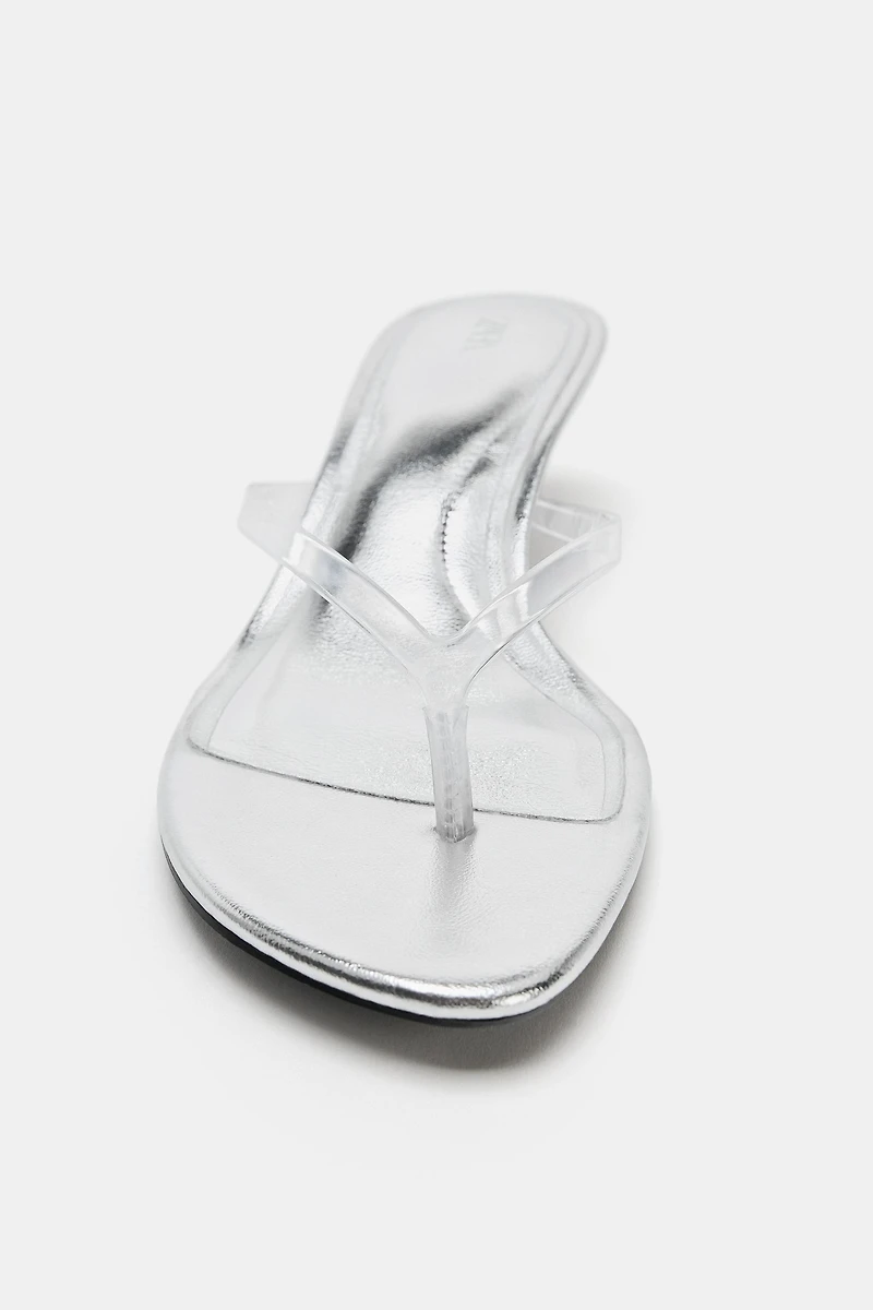 METALLIC EFFECT HEELED SANDALS