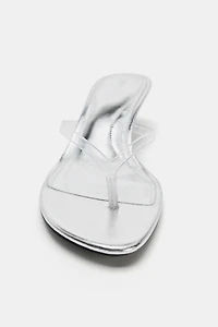 METALLIC EFFECT HEELED SANDALS