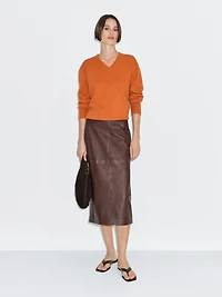 Straight nappa leather midi skirt