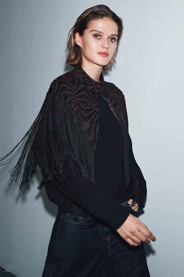 beaded fringed tulle dress zara Zara Beaded Fringed Tulle Dress by Zara